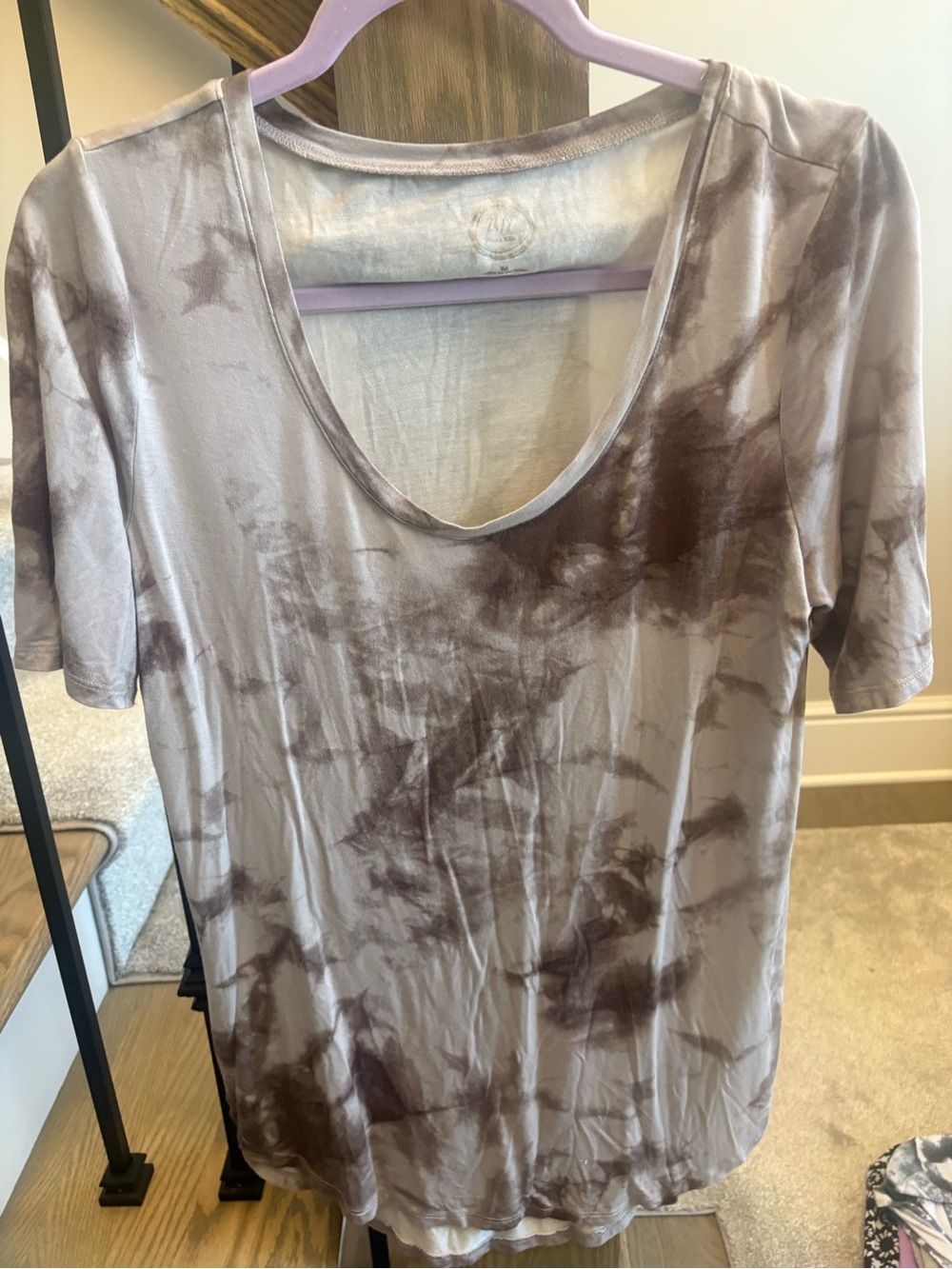 Relaxed Short Sleeve Scoop Tee in Taupe Tie-Dye
